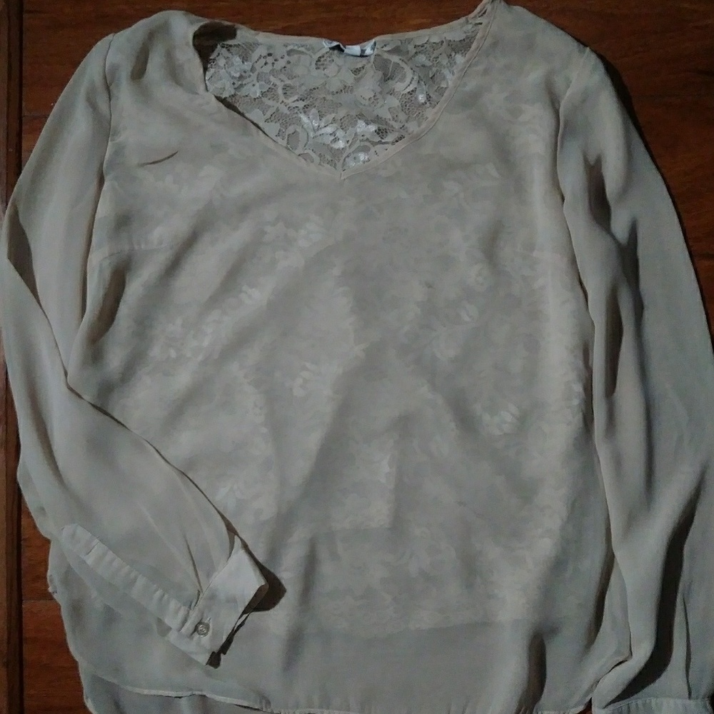 Women's Tan lace/sheer blouse size L